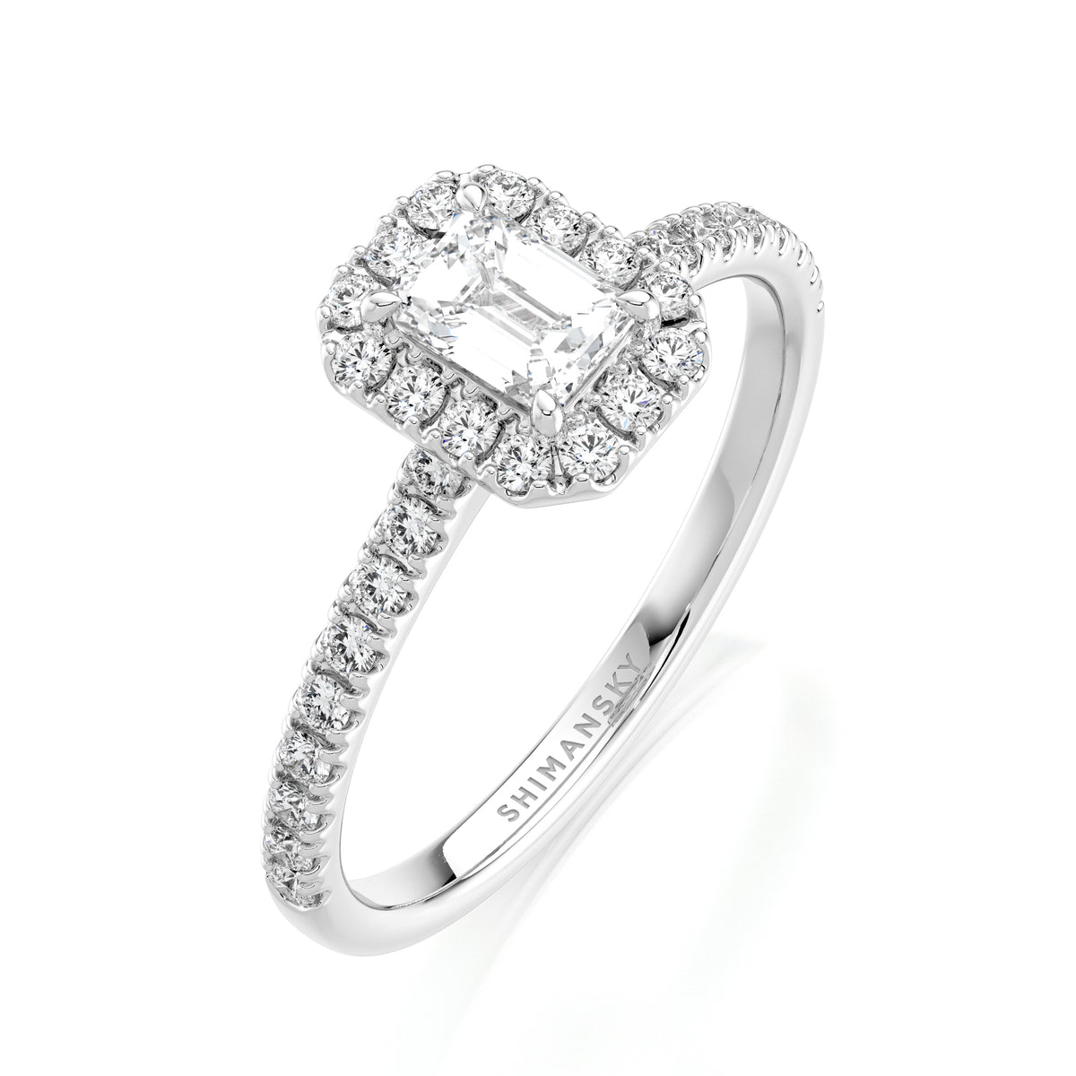 Emerald-Cut Diamond Microset Halo Engagement Ring